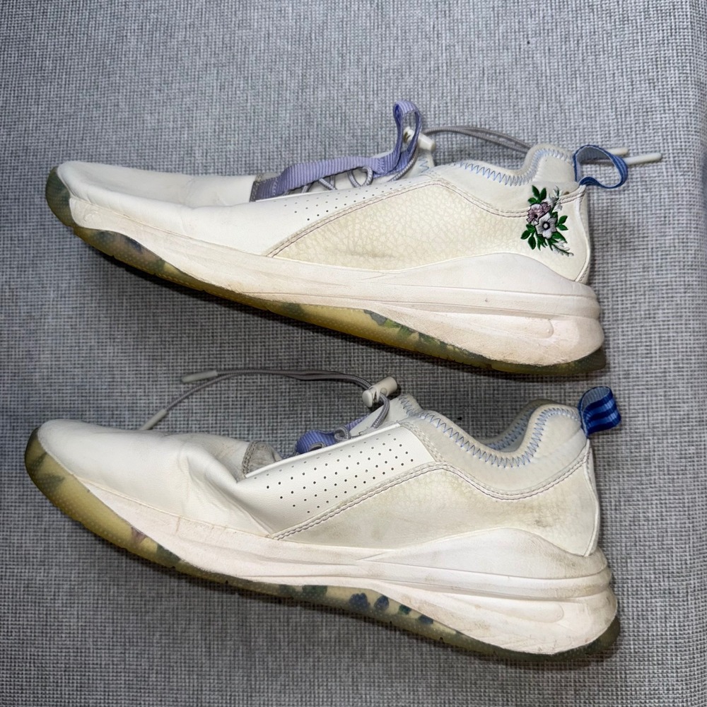 Clove Nursing Sneakers White Floral Embroidery Purple Laces W 12 M 10.5 Dirty